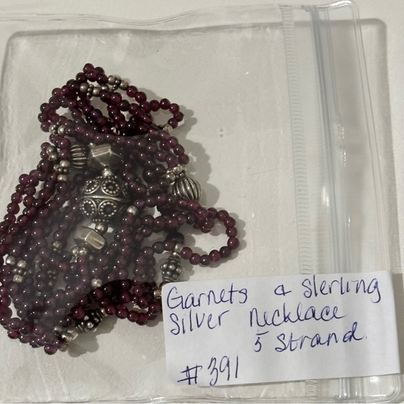 Garnet and sterling silver beaded 5 strand necklace 16” length 8” drop - Picture 6 of 6